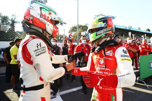 Luca Ghiotto e Mick Schumacher, Formula 2 GP d'Italia 2020. @B. Lennon // Getty